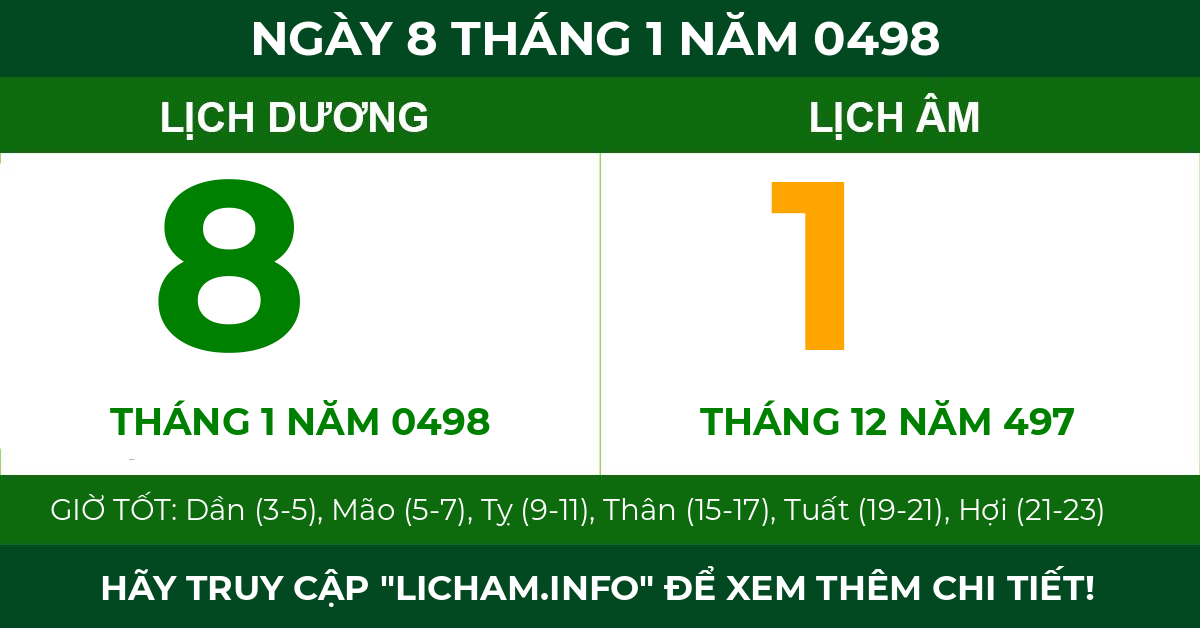 lịch âm ngày 8 tháng 1 năm 0498