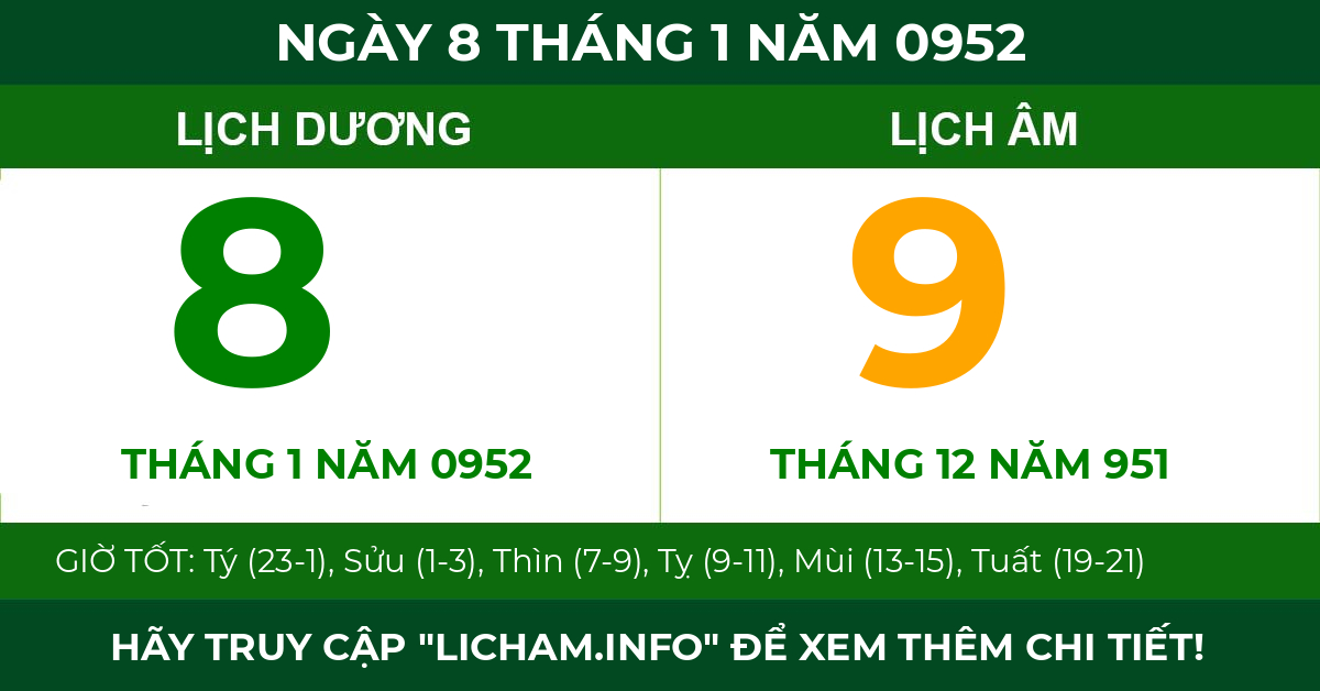 lịch âm ngày 8 tháng 1 năm 0952