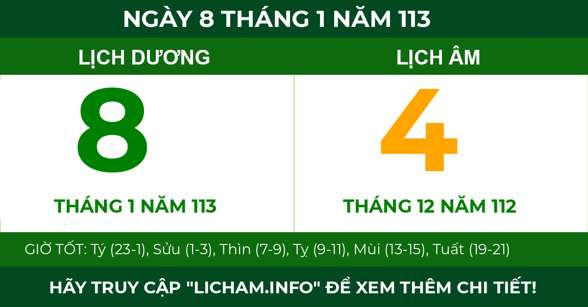 lịch âm ngày 8 tháng 1 năm 113