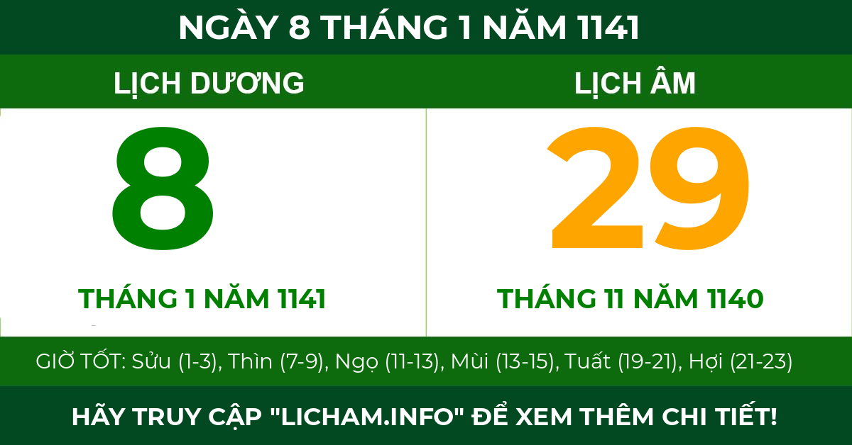 lịch âm ngày 8 tháng 1 năm 1141