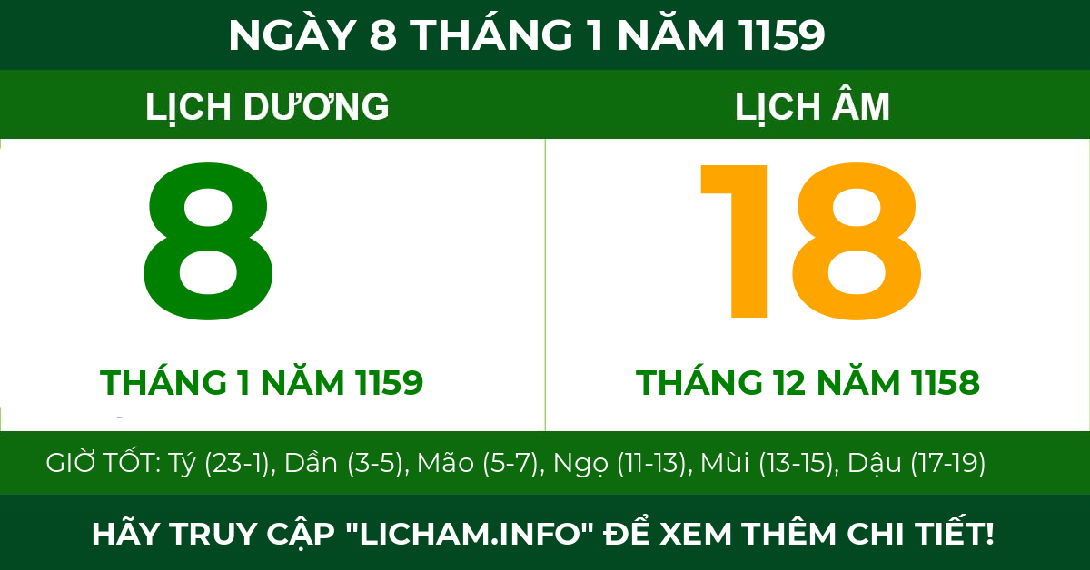 lịch âm ngày 8 tháng 1 năm 1159