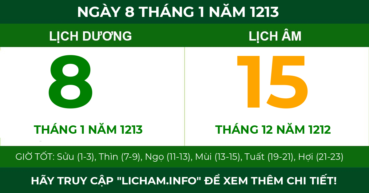 lịch âm ngày 8 tháng 1 năm 1213