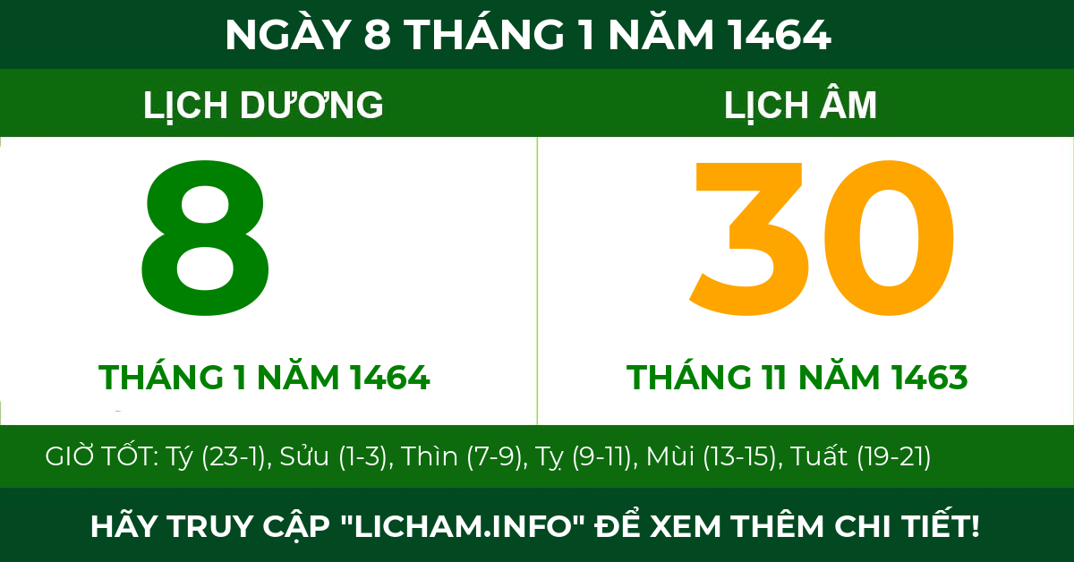 lịch âm ngày 8 tháng 1 năm 1464