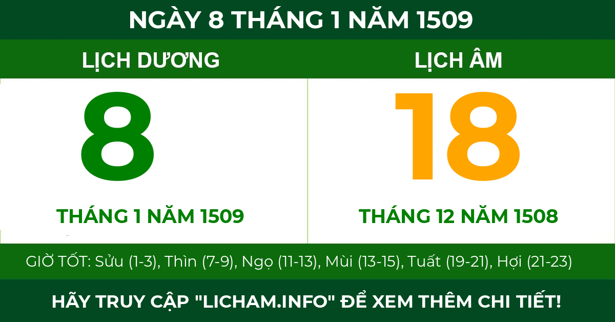 lịch âm ngày 8 tháng 1 năm 1509