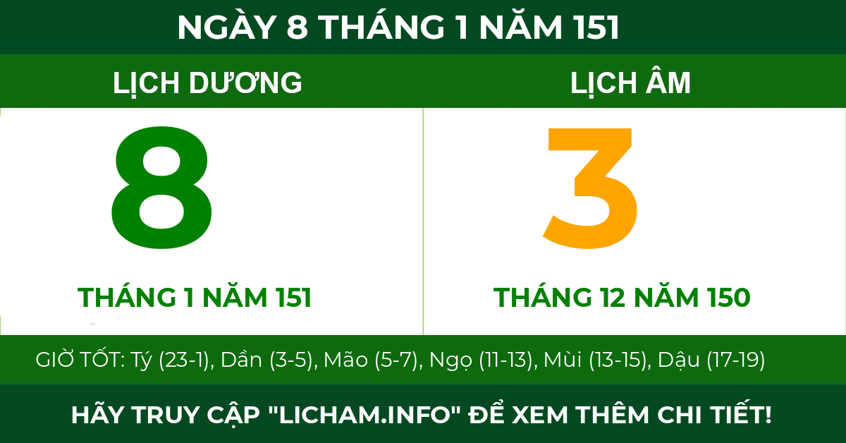 lịch âm ngày 8 tháng 1 năm 151