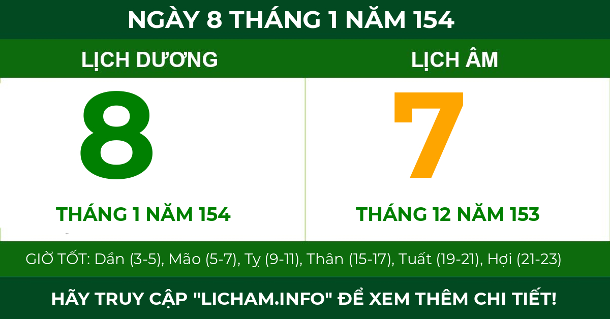 lịch âm ngày 8 tháng 1 năm 154