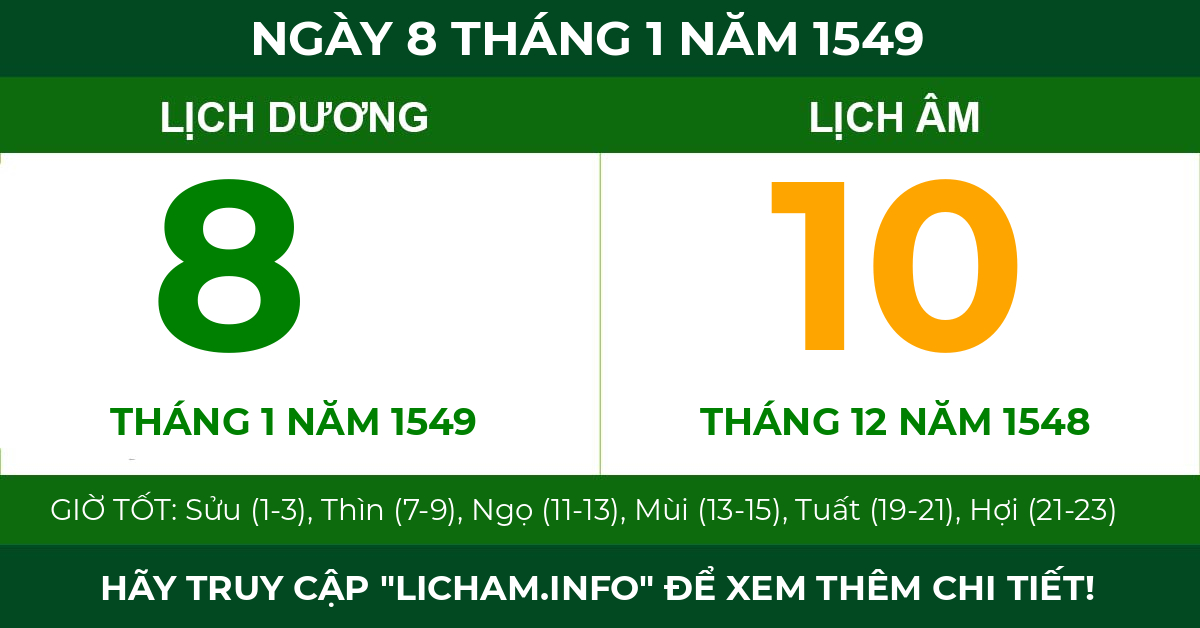 lịch âm ngày 8 tháng 1 năm 1549
