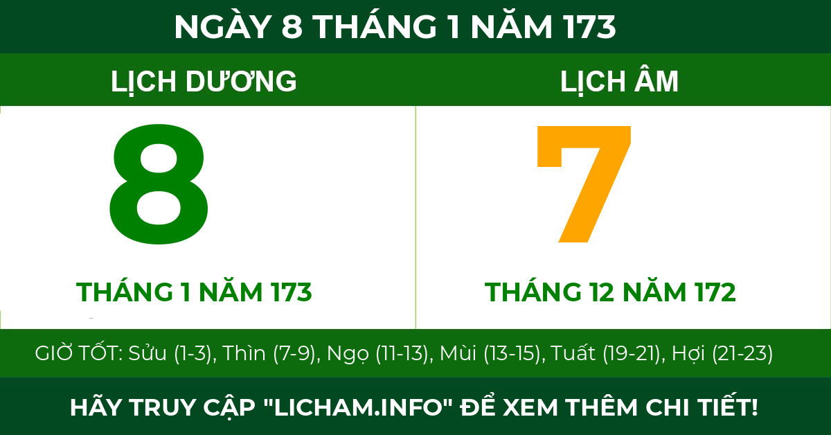 lịch âm ngày 8 tháng 1 năm 173