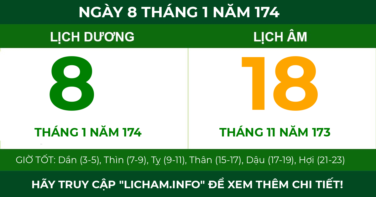 lịch âm ngày 8 tháng 1 năm 174