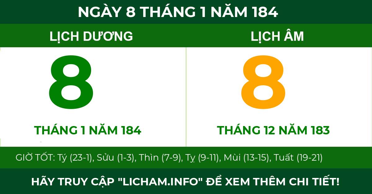 lịch âm ngày 8 tháng 1 năm 184