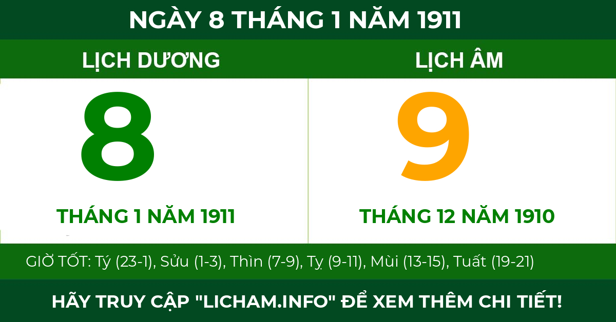 lịch âm ngày 8 tháng 1 năm 1911