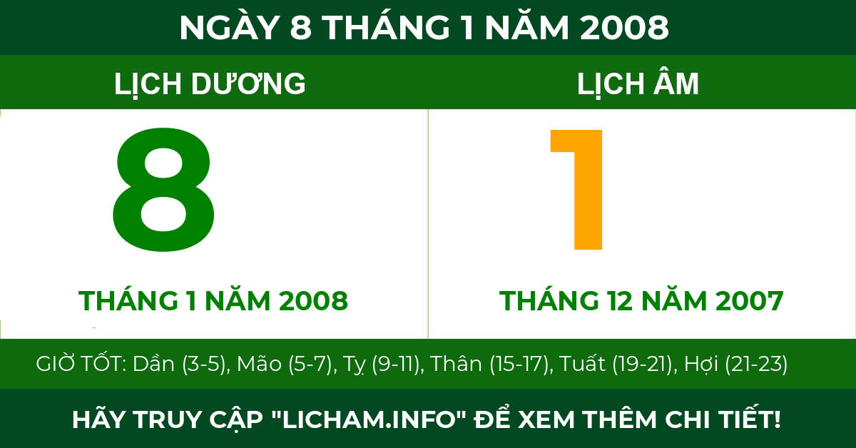 lịch âm ngày 8 tháng 1 năm 2008