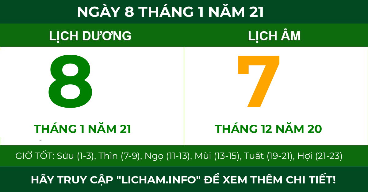lịch âm ngày 8 tháng 1 năm 21