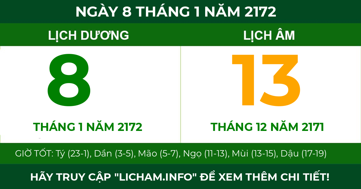 lịch âm ngày 8 tháng 1 năm 2172