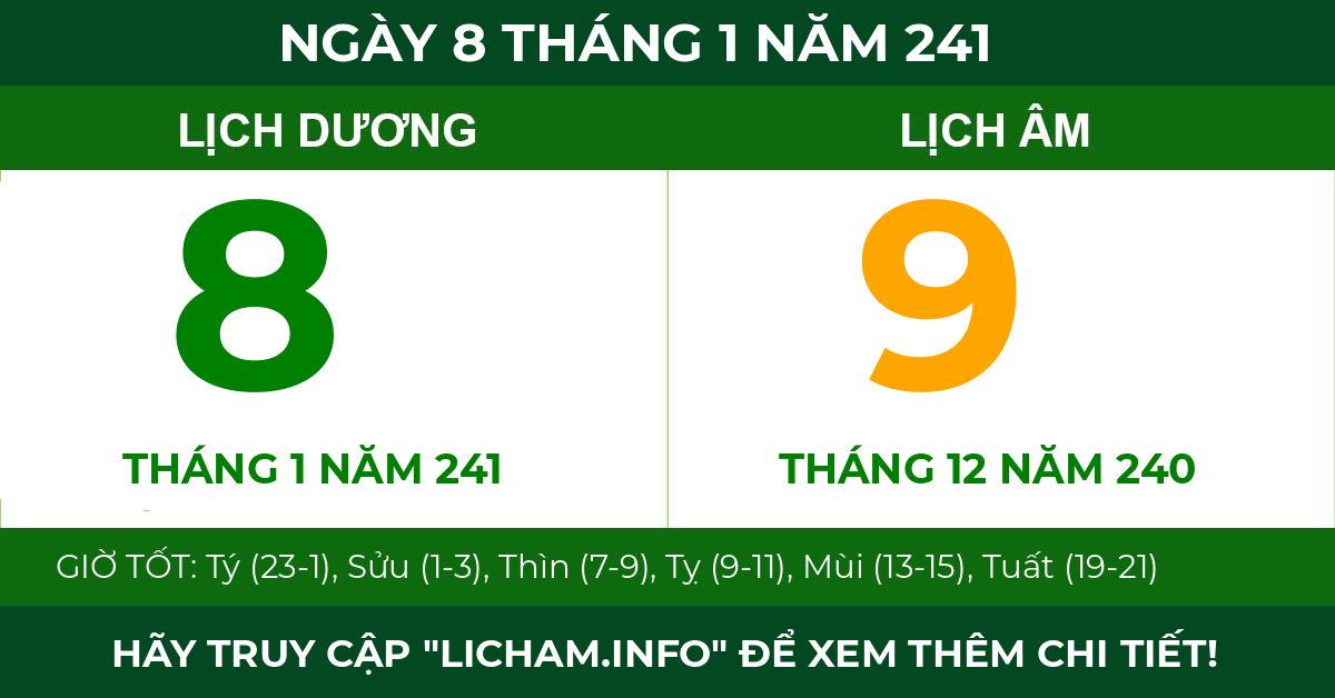lịch âm ngày 8 tháng 1 năm 241