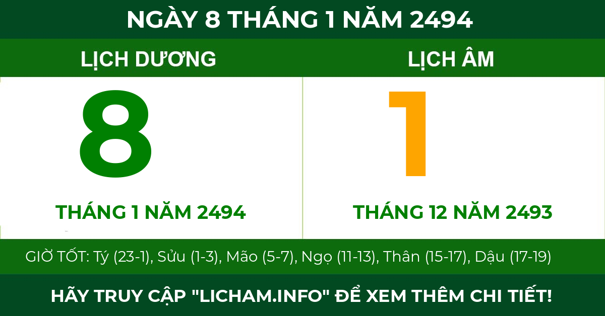 lịch âm ngày 8 tháng 1 năm 2494
