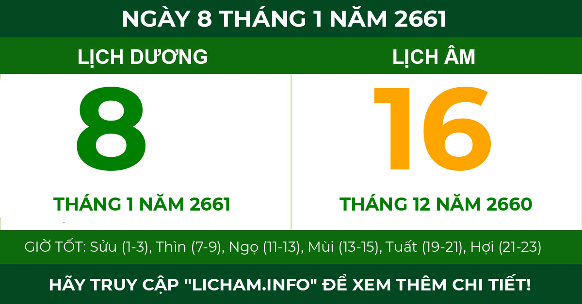 lịch âm ngày 8 tháng 1 năm 2661