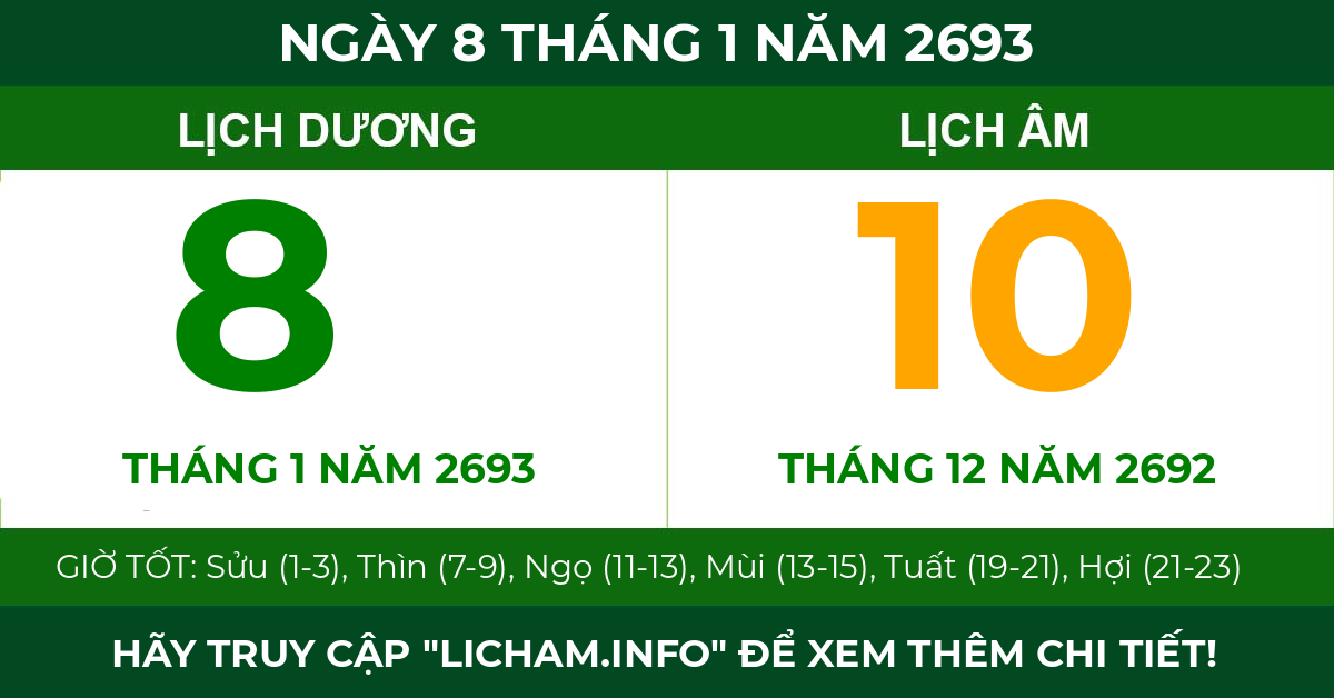 lịch âm ngày 8 tháng 1 năm 2693