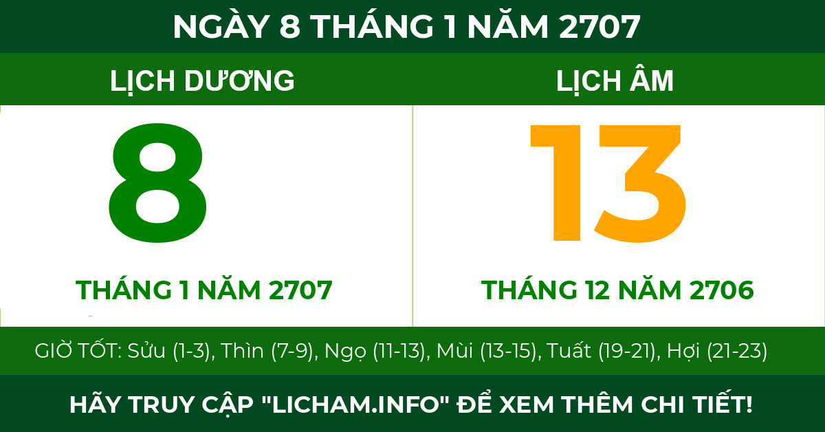 lịch âm ngày 8 tháng 1 năm 2707