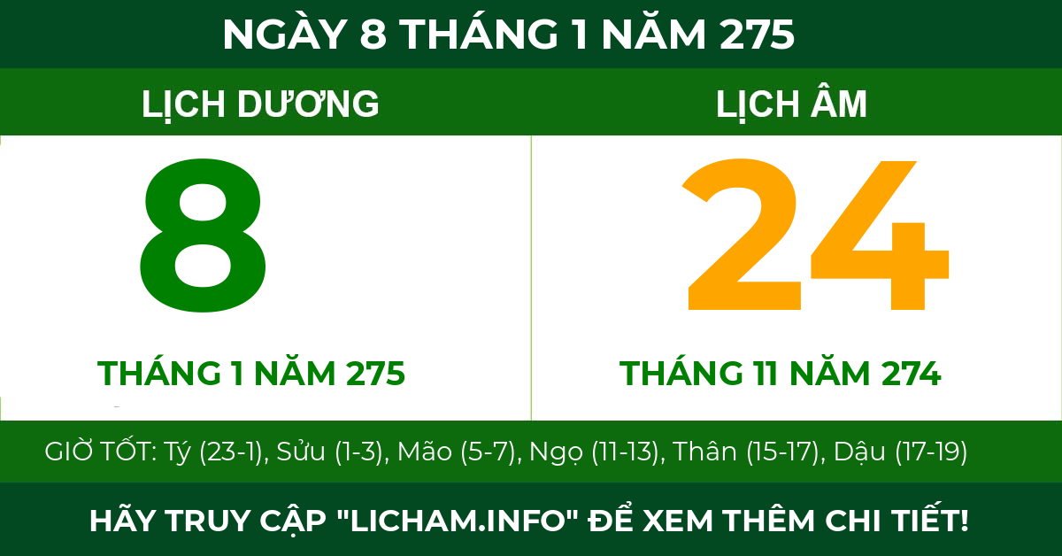 lịch âm ngày 8 tháng 1 năm 275