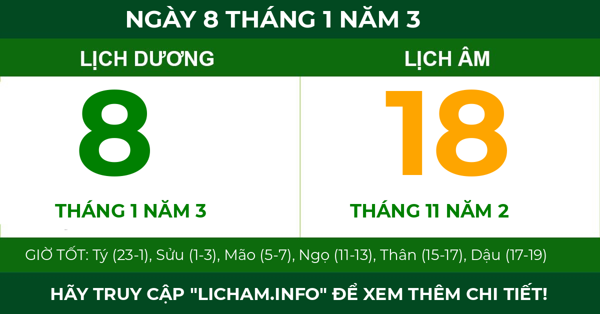 lịch âm ngày 8 tháng 1 năm 3