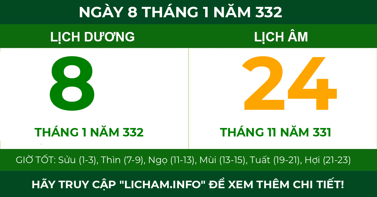 lịch âm ngày 8 tháng 1 năm 332