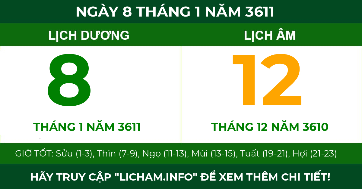 lịch âm ngày 8 tháng 1 năm 3611
