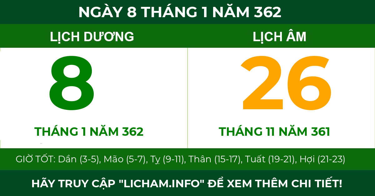lịch âm ngày 8 tháng 1 năm 362