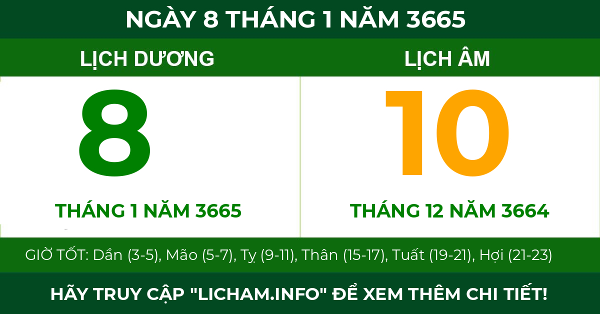 lịch âm ngày 8 tháng 1 năm 3665