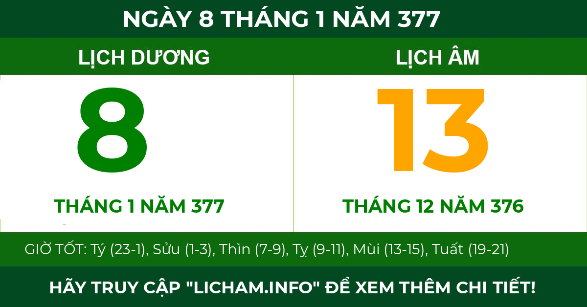 lịch âm ngày 8 tháng 1 năm 377