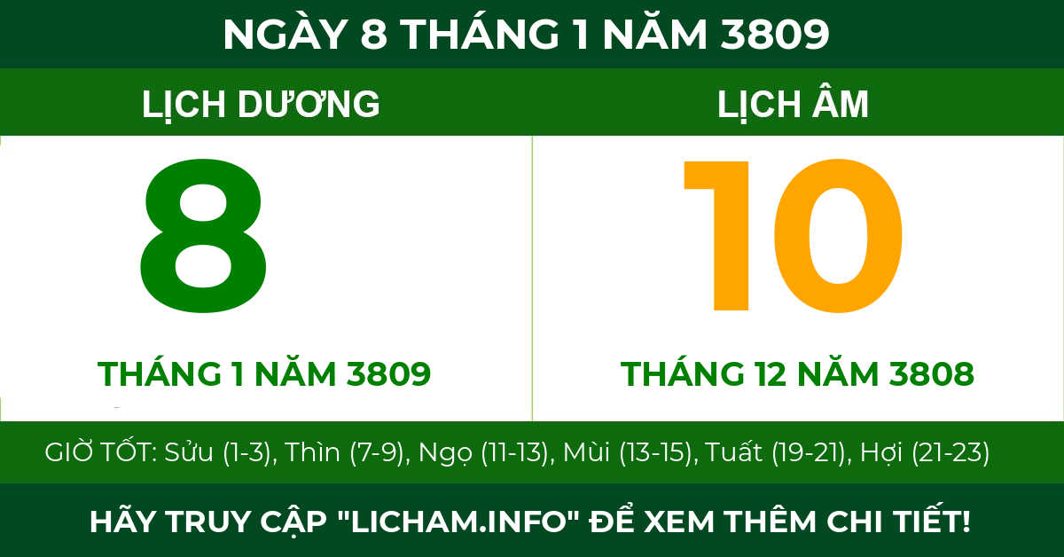 lịch âm ngày 8 tháng 1 năm 3809
