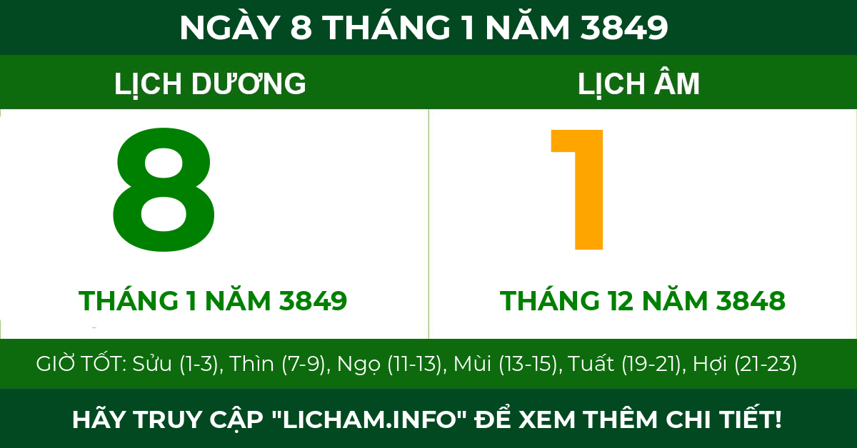 lịch âm ngày 8 tháng 1 năm 3849