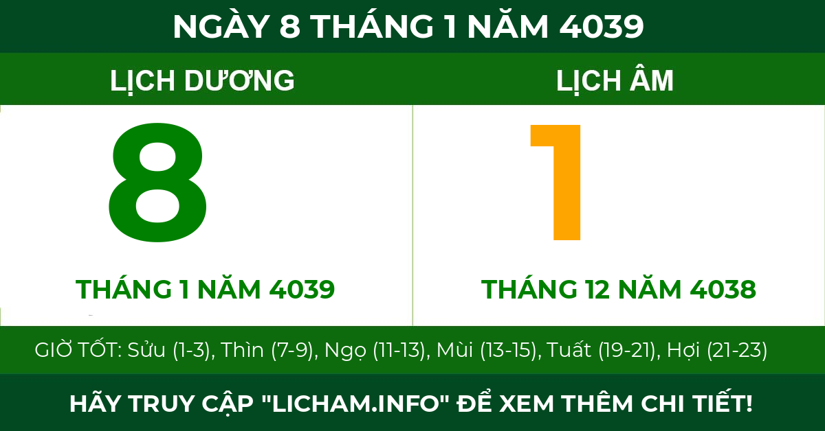 lịch âm ngày 8 tháng 1 năm 4039