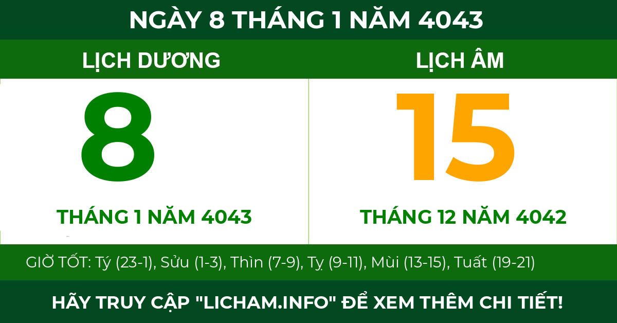 lịch âm ngày 8 tháng 1 năm 4043