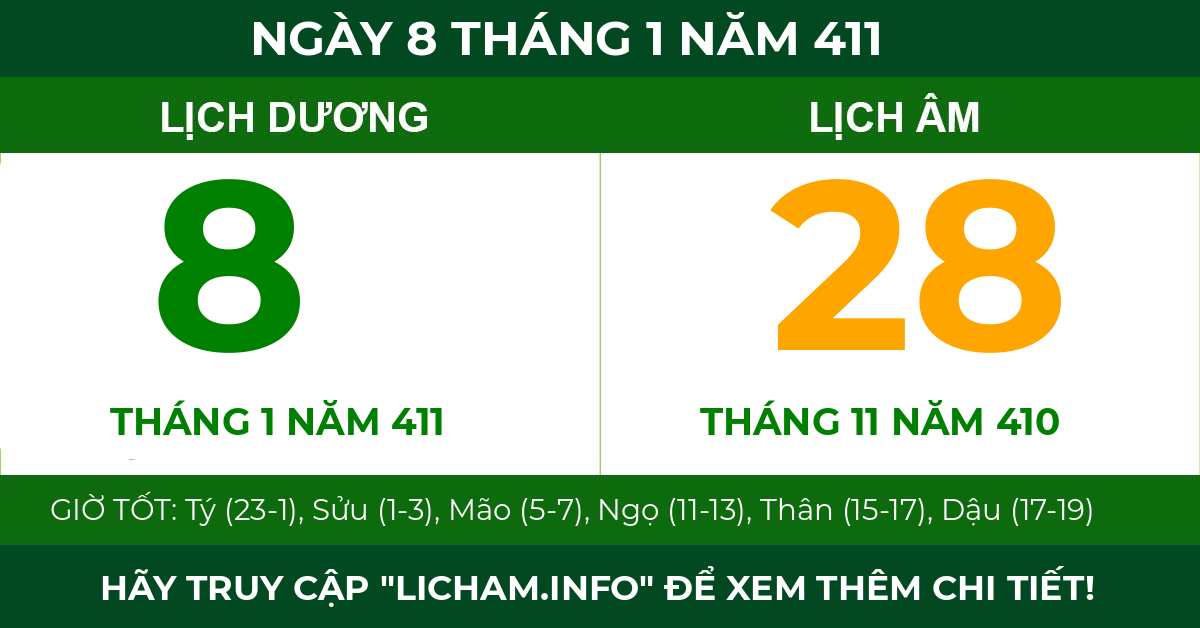 lịch âm ngày 8 tháng 1 năm 411