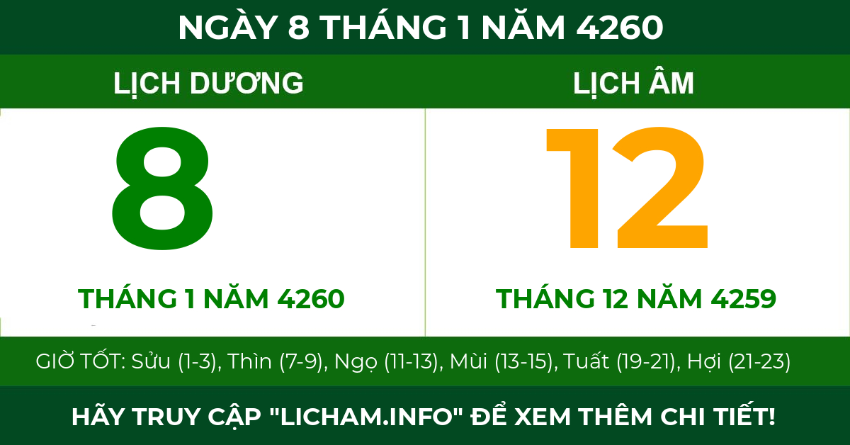 lịch âm ngày 8 tháng 1 năm 4260