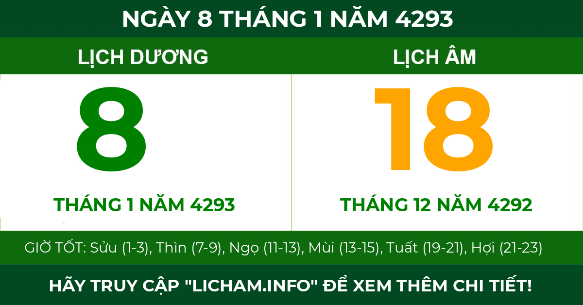 lịch âm ngày 8 tháng 1 năm 4293