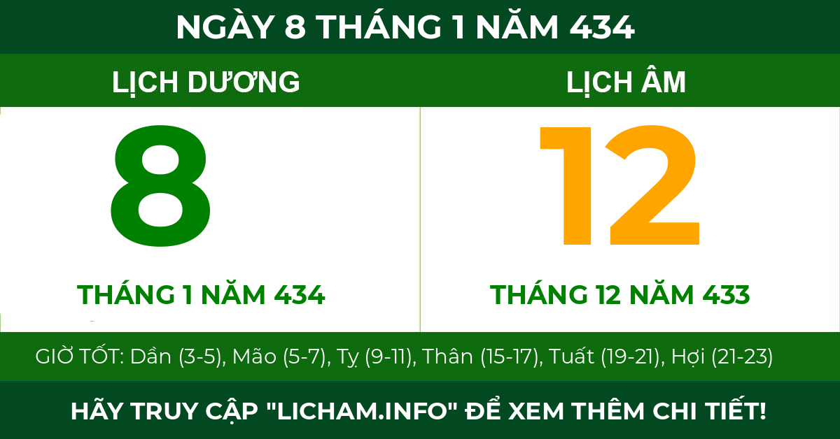 lịch âm ngày 8 tháng 1 năm 434