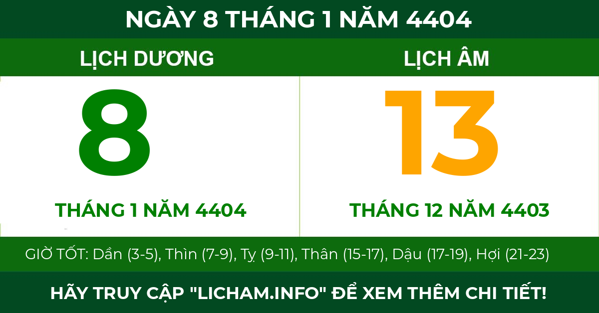 lịch âm ngày 8 tháng 1 năm 4404