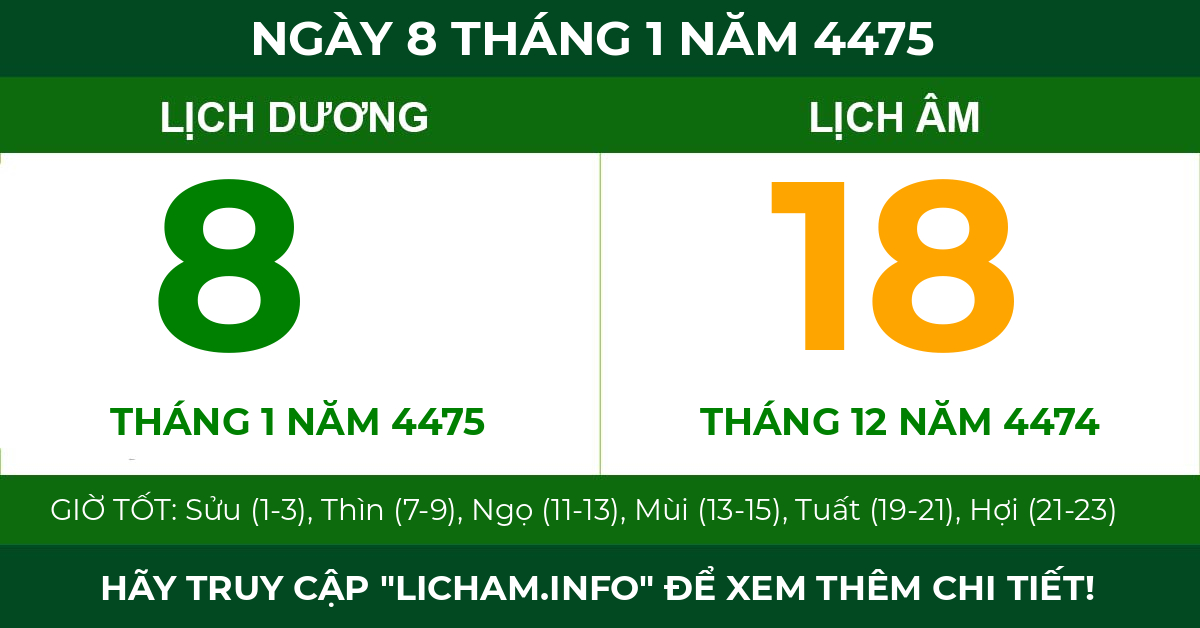 lịch âm ngày 8 tháng 1 năm 4475