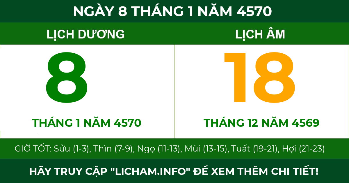 lịch âm ngày 8 tháng 1 năm 4570