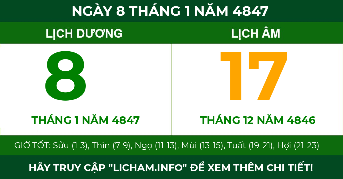 lịch âm ngày 8 tháng 1 năm 4847