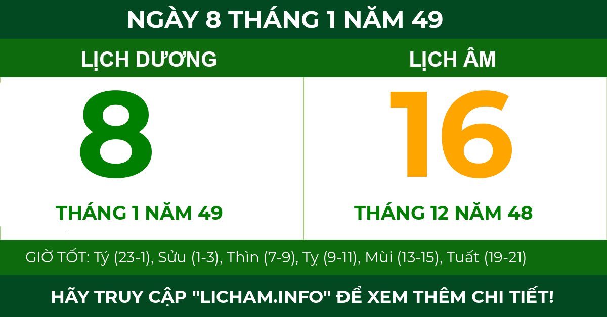 lịch âm ngày 8 tháng 1 năm 49