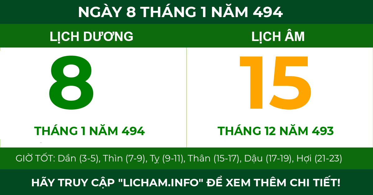 lịch âm ngày 8 tháng 1 năm 494