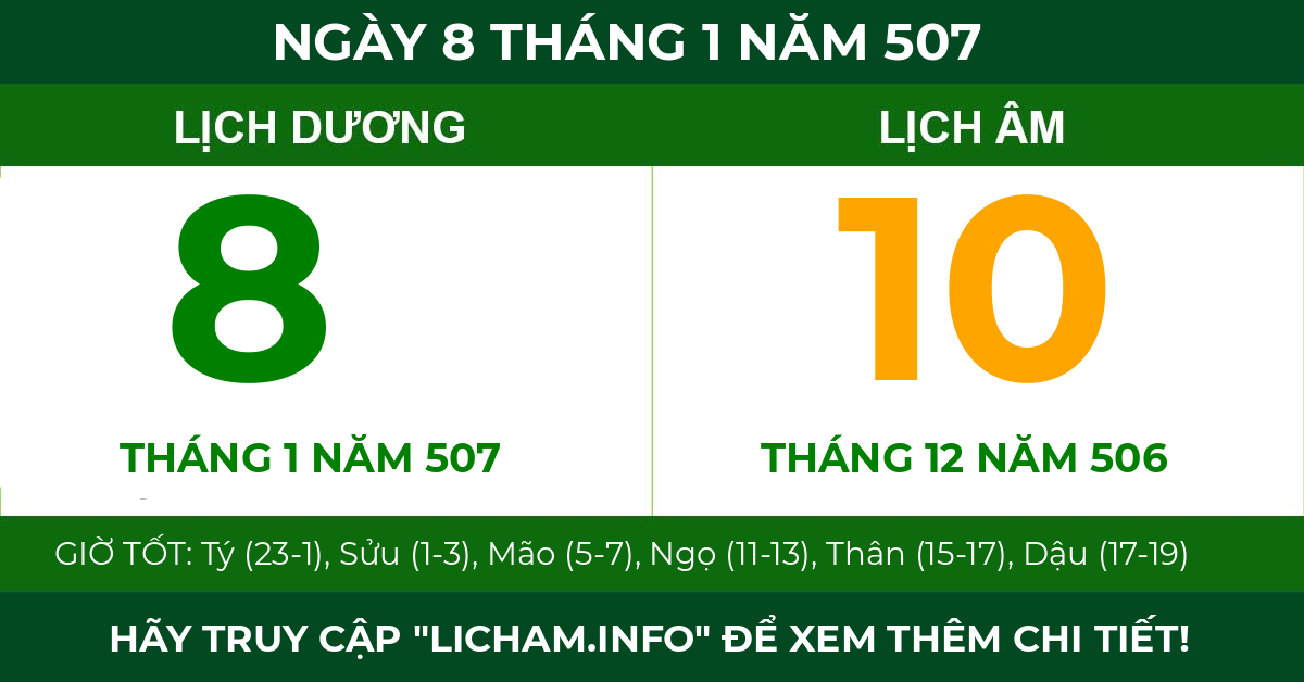 lịch âm ngày 8 tháng 1 năm 507