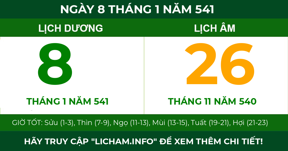 lịch âm ngày 8 tháng 1 năm 541