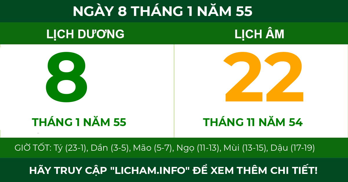 lịch âm ngày 8 tháng 1 năm 55