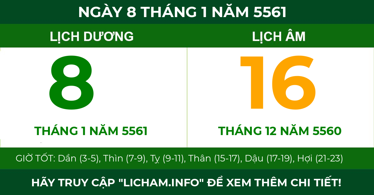lịch âm ngày 8 tháng 1 năm 5561