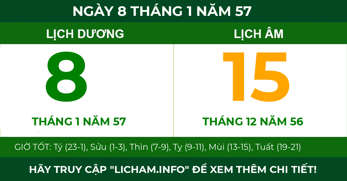 lịch âm ngày 8 tháng 1 năm 57