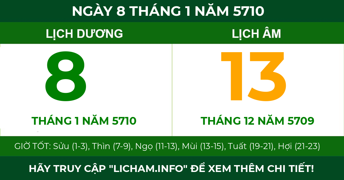 lịch âm ngày 8 tháng 1 năm 5710